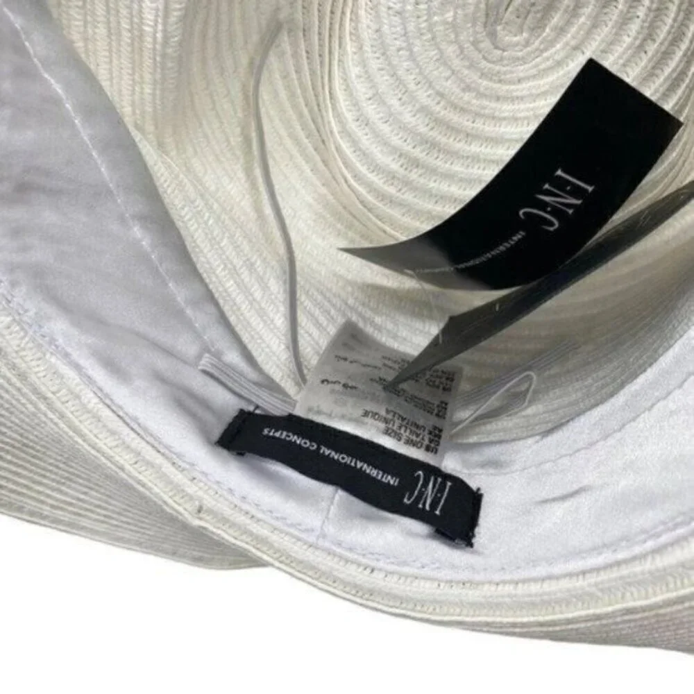 INC International Concepts Beaded White Straw Cowboy Fedora Hat